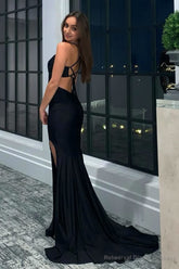 Mermaid Halter Neck Jersey Prom Dress with Slit